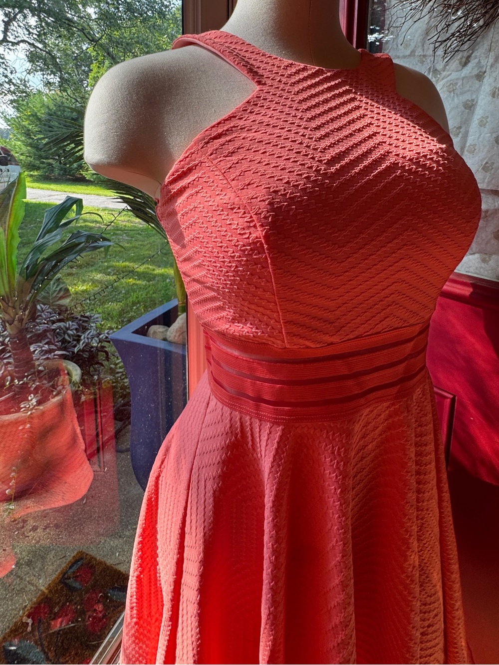 City Triangles Coral Textured Fit-and-Flare Mini Dress